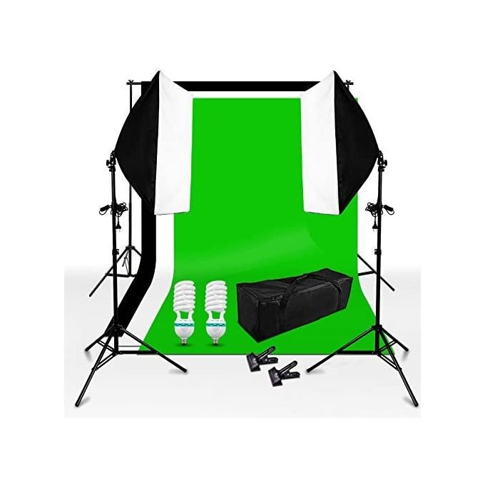 Kit Eclairage Studio Support De Fond De 2,6x3m Avec 3x3,6m Toile De Fond